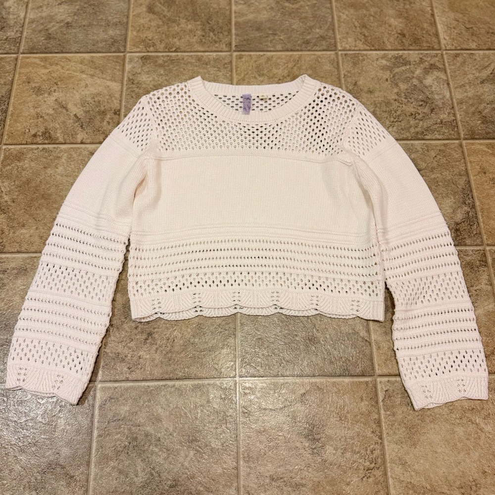 Francescas Alya Cream Open‎ Knit Cropped Sweater Scalloped Hem Size M 5127F